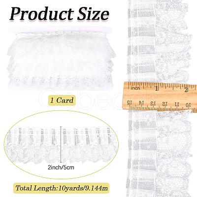 10 Yards Double Layer Polyester Organza Pleated Lace Trim Ribbons SRIB-GF0001-43C-1