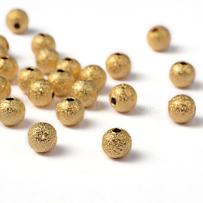 6mm Golden Color Brass Round Textured Beads X-EC248-G-1