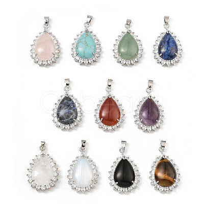 Natural & Synthetic Mixed Gemstone & Rhinestone Pendants G-K338-31P-1