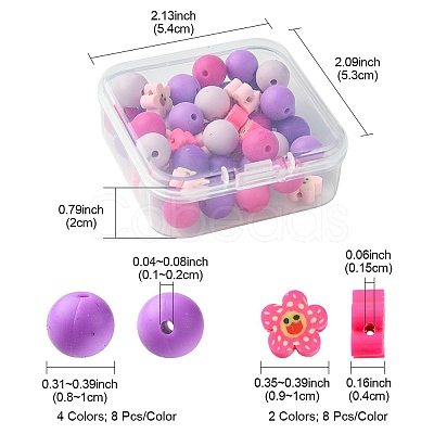 48Pcs 6 Styles DIY Food Grade Silicone & Polymer Clay Beads Jewelry Making Finding Kit DIY-FS0005-83A-1