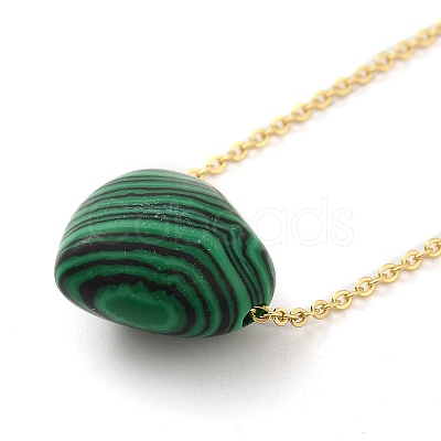 Synthetic Malachite Heart Pendant Necklace with Golden Alloy Cable Chains NJEW-G116-01F-1