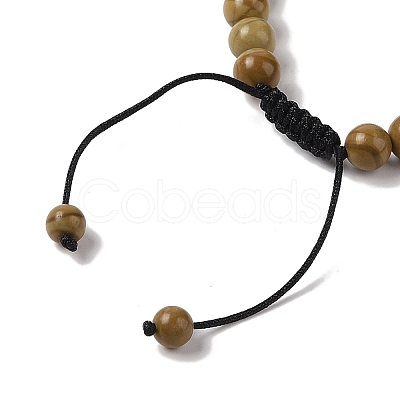 8mm Round Natural Wood Lace Stone Braided Bead Bracelets BJEW-C067-01B-17-1