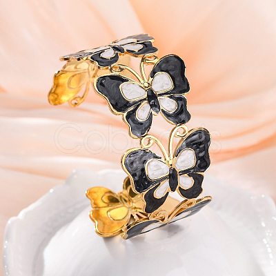 304 Stainless Steel Enamel Cuff Bangles for Women BJEW-P347-01G-C-1