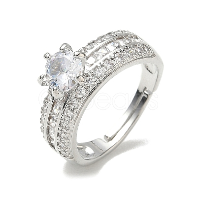 Adjustable Brass Finger Rings with Round Cubic Zirconia Center & Baguette Accents for Women CU-CBA7E55-16P-1