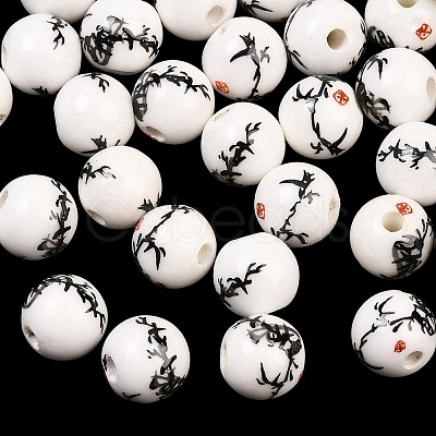 Floral Printed Porcelain Beads PORC-Q200-8mm-1-1