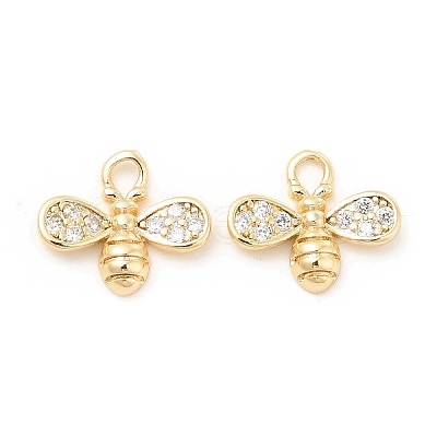 Brass Micro Pave Clear Cubic Zirconia Charms KK-G447-07G-1