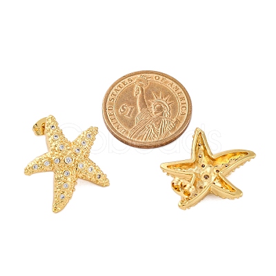 Rack Plating Brass Micro Pave Clear Cubic Zirconia Stud Earrings for Women EJEW-C125-27C-G-1