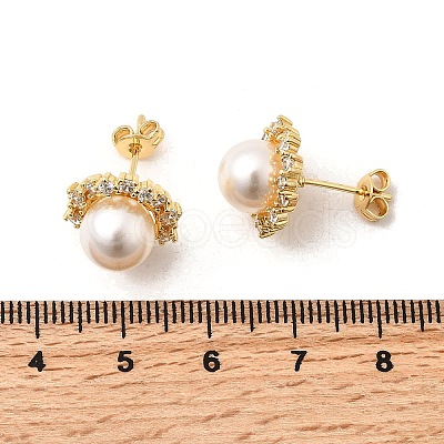 Round Brass Micro Pave Clear Cubic Zirconia Stud Earrings EJEW-C154-07G-1