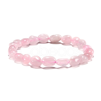 Natural Rose Quartz Bead Stretch Bracelets LS-BJEW-K213-01-1