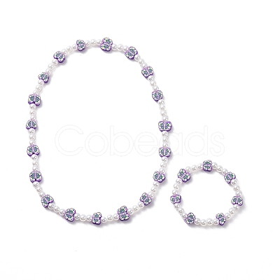 Cute Polymer Clay & ABS Plastic Pearl Beaded Necklace & Stretch Bracelet SJEW-JS01267-1