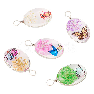 5Pcs Transparent Glass Pendants GLAA-TA0002-84-1