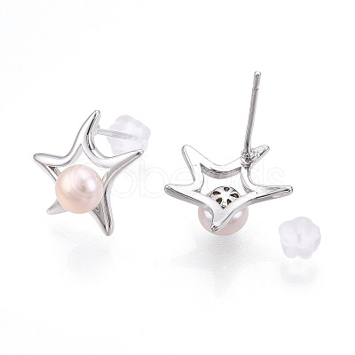 Star Brass Natural Pearl Stud Earrings PEAR-N020-05V-1