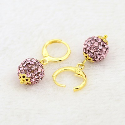 Dangling Round Ball Resin Rhinestone Earrings EJEW-J080-27G-1