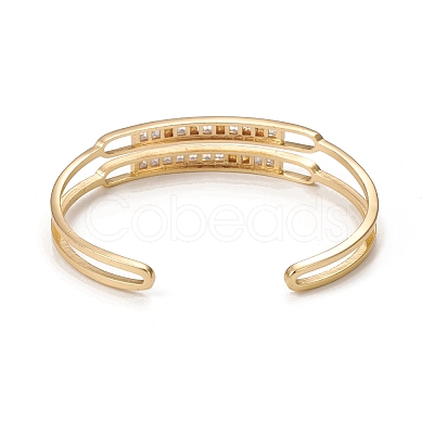 Rack Plating Brass Cubic Zirconia Cuff Bangles for Women BJEW-E071-29G-1