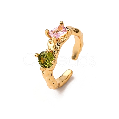 Brass Micro Pave Cubic Zirconia Cuff Rings for Women RJEW-F191-01G-01-1
