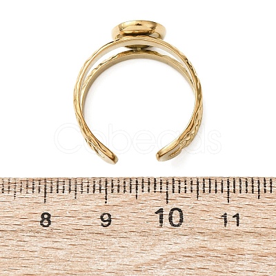 304 Stainless Steel with Glass Cat Eye Cuff Rings for Women RJEW-K309-40G-1