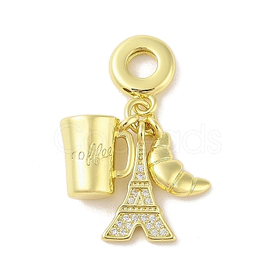 Rack Plating Brass Micro Pave Clear Cubic Zirconia European Dangle Charms KK-S380-26G-1