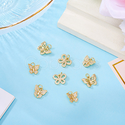 8Pcs 4 Styles Brass Micro Pave Cubic Zirconia Pendants KK-TA0002-33-1