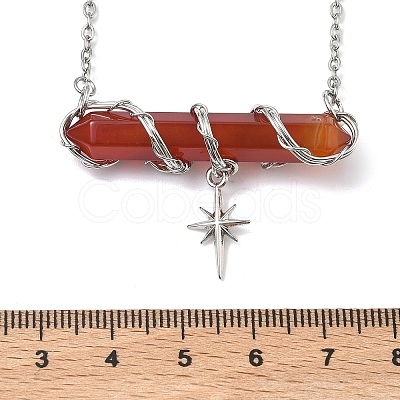 Natural & Synthetic Mixed Stone Faceted Pointed Bullet Wire Wrapped with Star Pendant Brass Cable Chain Necklaces NJEW-P351-01P-1