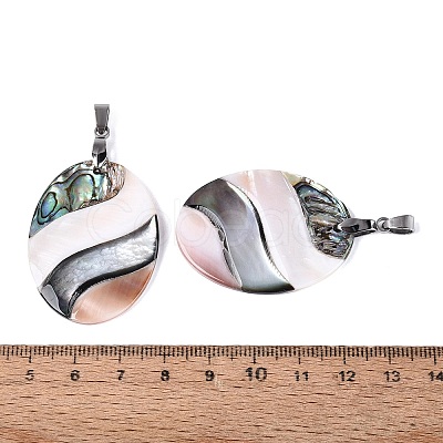 Natural Abalone Shell & Black Lip Shell & Pink Shell Pendants SSHEL-B003-06P-04-1