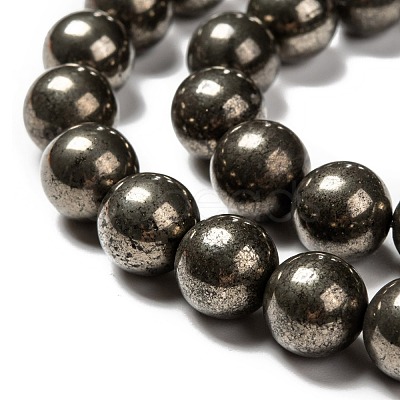 Natural Pyrite Beads Strands G-L031-10mm-01-1