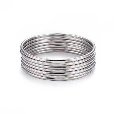 7Pcs 201 Stainless Steel Plain Bangle Sets Hand Polished for Women BJEW-L664-022B-P02-1
