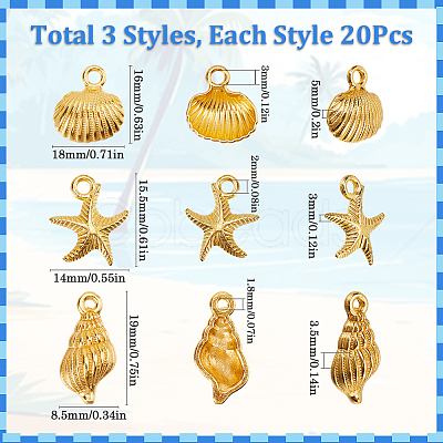 60Pcs 3 Styles Ocean Theme Alloy Pendants FIND-SC0012-44-1