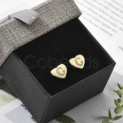 Rack Plating Brass Micro Pave Clear Cubic Zirconia Stud Earrings EJEW-K299-01G-C-1