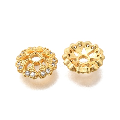 Brass Micro Pave Clear Cubic Zirconia Bead Caps KK-G600-11G-1
