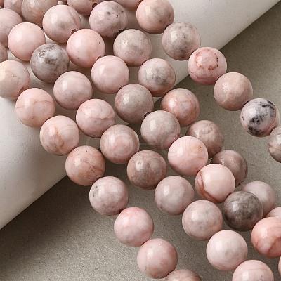 Natural Pink Zebra Jasper Round Bead Strands G-E334-8mm-11-1