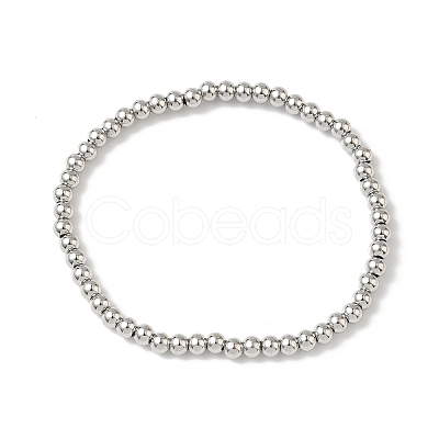 Brass Round Beaded Stretch Bracelets for Men Women BJEW-B148-05B-P-1
