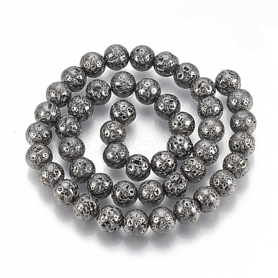 Electroplated Natural Lava Rock Beads Strands G-T061-55D-8mm-1