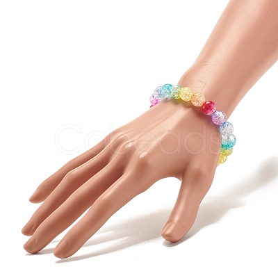 Rainbow Acrylic Round Beaded Stretch Bracelet for Women BJEW-JB07555-1