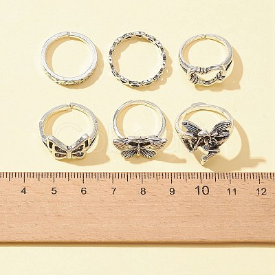 6Pcs 6 Style Butterfly & Heart & Chain Shape Alloy Stackable Rings Set RJEW-FS0001-05A-1