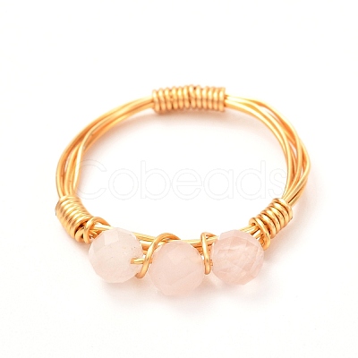 Copper Wire Wrapped Natural Gemstone Braided Bead Rings for Women RJEW-JR00393-1