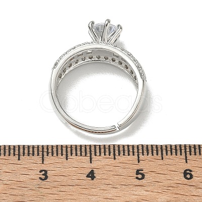 Adjustable Brass Finger Rings with Round Cubic Zirconia Center & Baguette Accents for Women CU-CBA7E55-16P-1