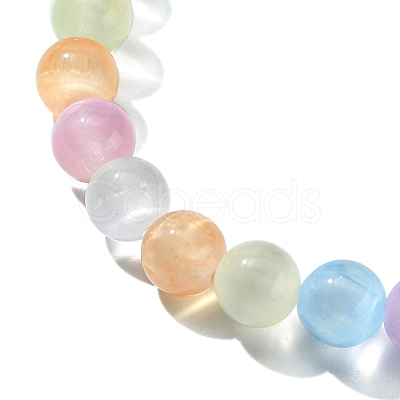 Dyed Natural Selenite Round Beaded Stretch Bracelet BJEW-JB09581-1