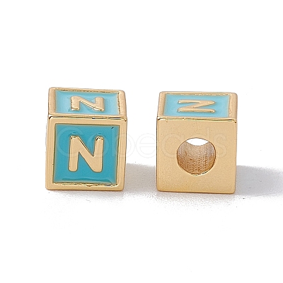 Rack Plating Brass Enamel Beads KK-B060-04G-06N-1