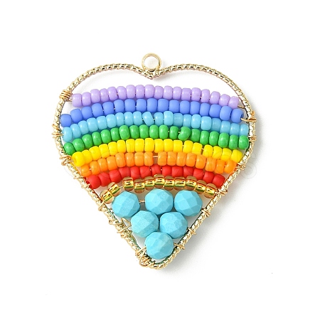 Dyed Natural Magnesite & Glass Seed Beaded Pendants PALLOY-MZ00195-1