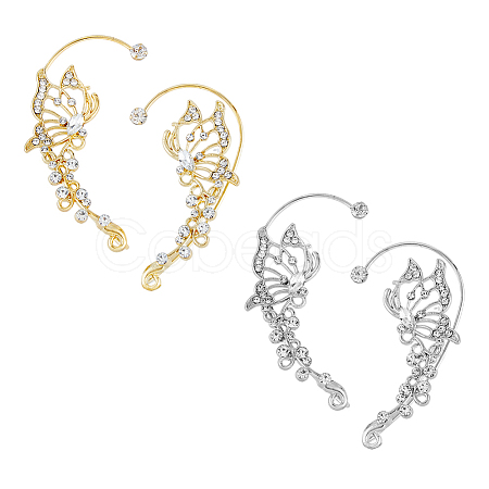 4Pcs 4 Style Crystal Rhinestone Butterfly Climber Wrap Around Earrings EJEW-HY0001-05-1