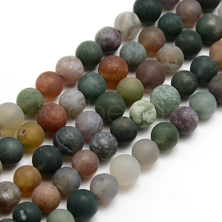 Frosted Natural Indian Agate Round Bead Strands G-M063-8mm-01-1
