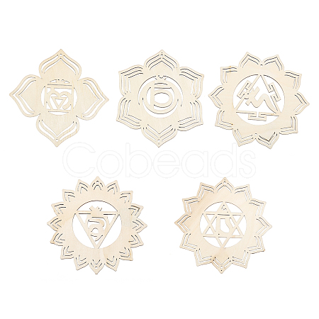 1 Set DIY Unfinished Bohemian Meditation Energy Symbol Wood Pendant Decoration Kits DIY-CA0005-60-1