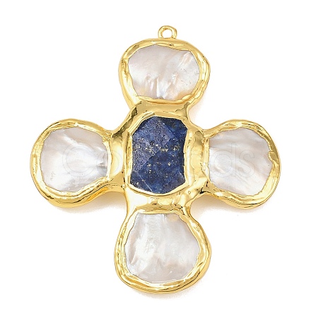 Natural Lapis Lazuli & Shell Pearl Big Pendants KK-H516-24G-02-1