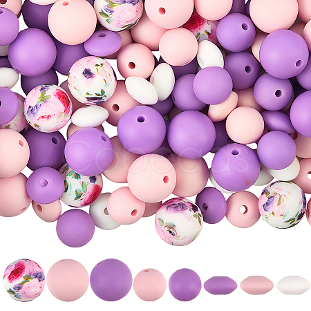120Pcs 8 Styles Food Grade Eco-Friendly Silicone Focal Beads SIL-PA0001-02-1
