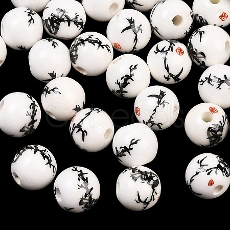 Floral Printed Porcelain Beads PORC-Q200-8mm-1-1