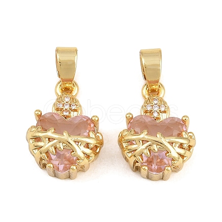 Glass with Brass Micro Pave Cubic Zirconia Pendants kk-P343-06G-01-1