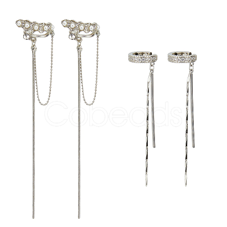 4Pcs 3 Style Plastic Imitation Pearl Cuff Earrings with Crystal Rhinestone EJEW-FI0001-30-1