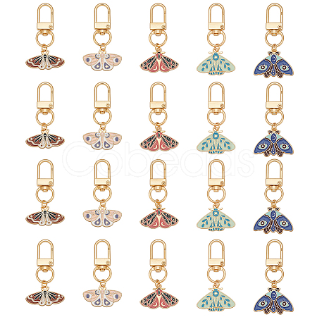 20Pcs 5 Styles Moth Alloy Enamel Pendant Decorations HJEW-PH02257-1