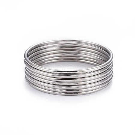 7Pcs 201 Stainless Steel Plain Bangle Sets Hand Polished for Women BJEW-L664-022B-P02-1
