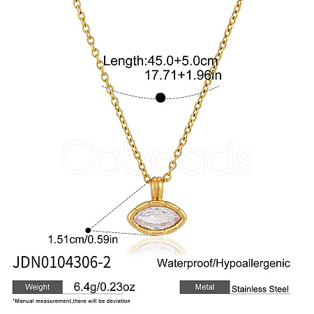 304 Stainless Steel Pave Clear Cubic Zirconia Geometric Pendant Necklaces for Women WGE59A2-02-1